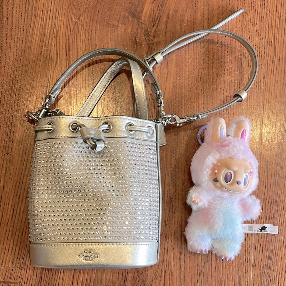 Coach silver crossbody bucket bag